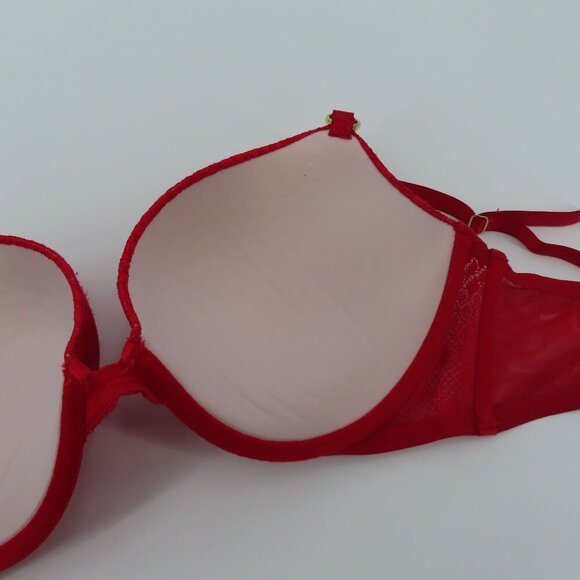 Victorias Secret 38C Very Sexy Push Up Bra Red Lace Gold Ring Underwire Padded - Picture 10 of 16